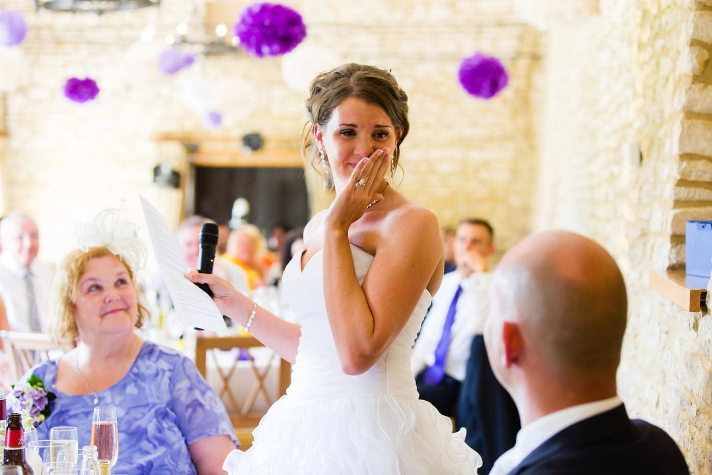 Emotional bride during her bridal wedding speech